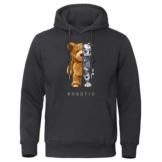 Man Hoodie With Robotic Bear Print