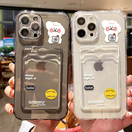 Transparent Cartoon Card Slot Case For iPhone