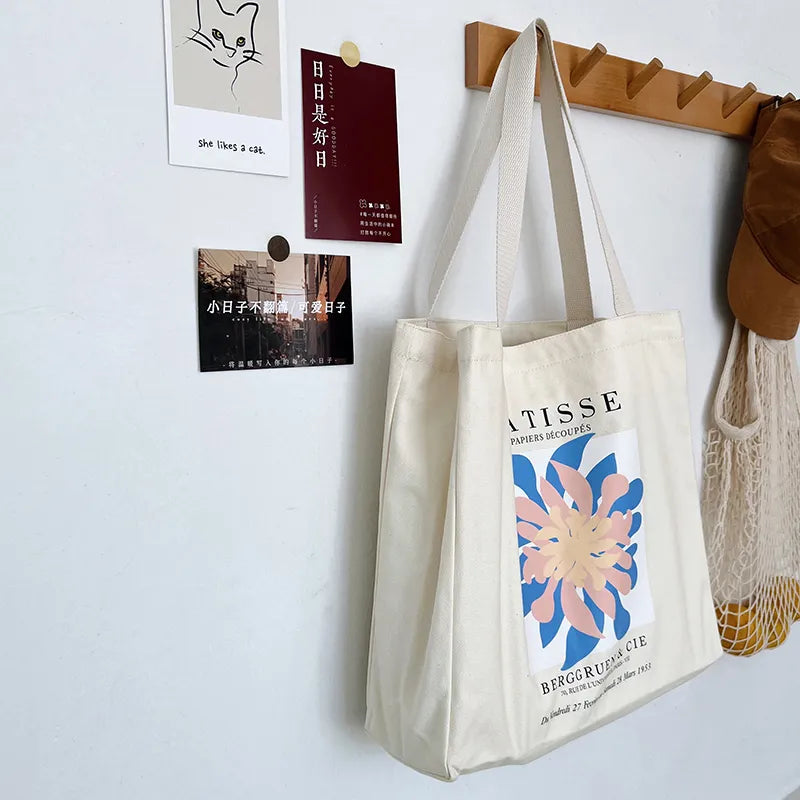 Canvas Tote Bag With Flower Print