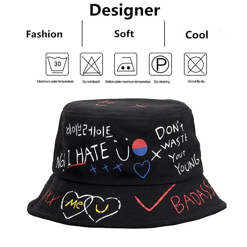 Unisex Graffiti Printed Bucket Hat