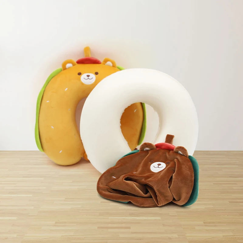 Hamburger Bear Memory Foam U-Shaped Pillow